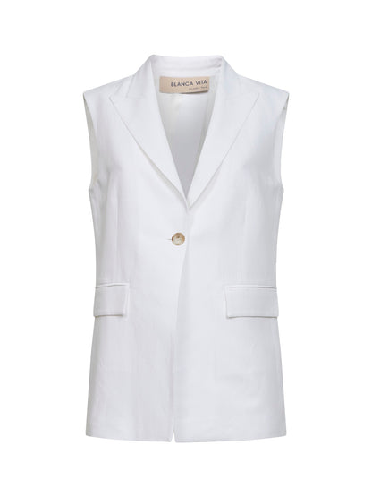 White Viscose and Linen Vest
