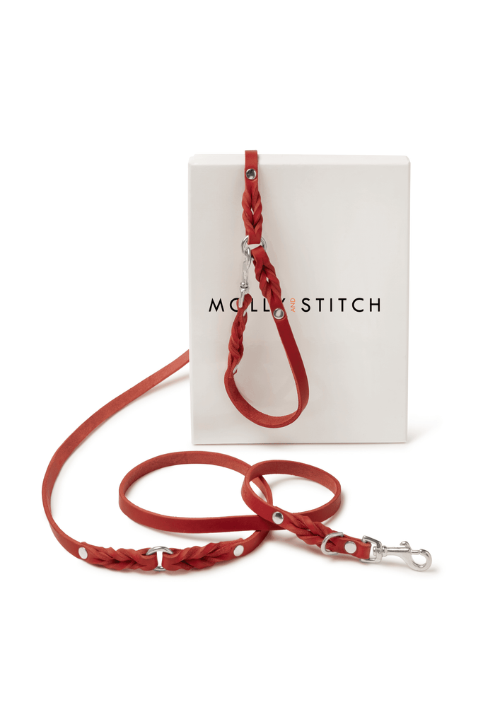 Butter Leather 3x Adjustable Dog Leash - Chili Red by Molly And Stitch US - Ladiesse