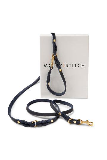 Butter Leather 3x Adjustable Dog Leash - Navy Blue by Molly And Stitch US - Ladiesse
