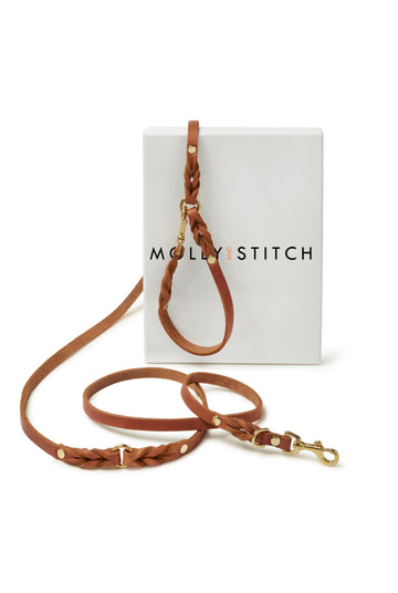 Butter Leather 3x Adjustable Dog Leash - Sahara Cognac by Molly And Stitch US - Ladiesse