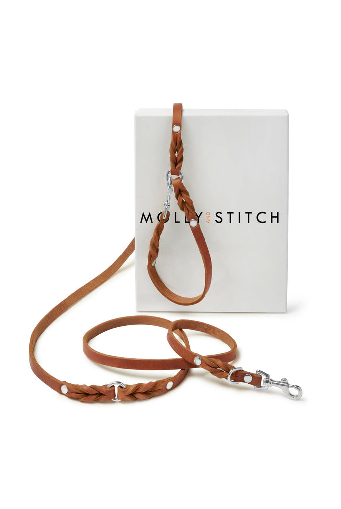 Butter Leather 3x Adjustable Dog Leash - Sahara Cognac by Molly And Stitch US - Ladiesse
