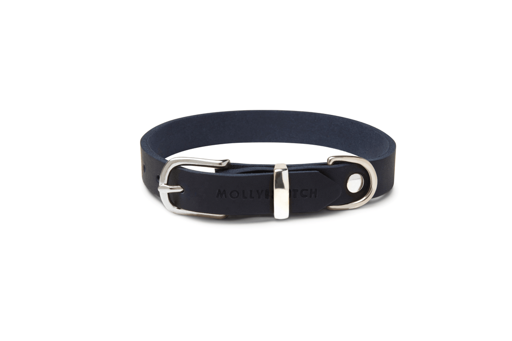 Butter Leather Dog Collar - Navy Blue by Molly And Stitch US - Ladiesse