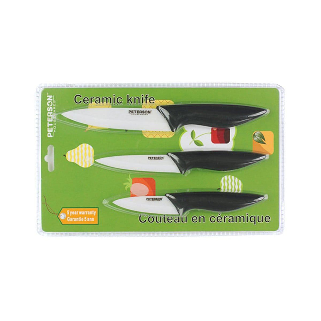 CERAMIC KNIFE SET, 3 PIECES ( 3", 4", 5") Double blister color card by Peterson Housewares & Artwares - Ladiesse