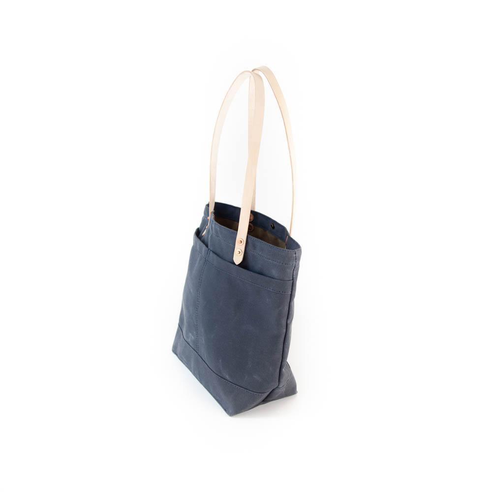 The New Craft Tote in Waxed Canvas and Leather - Slate Blue by Sturdy Brothers - Ladiesse